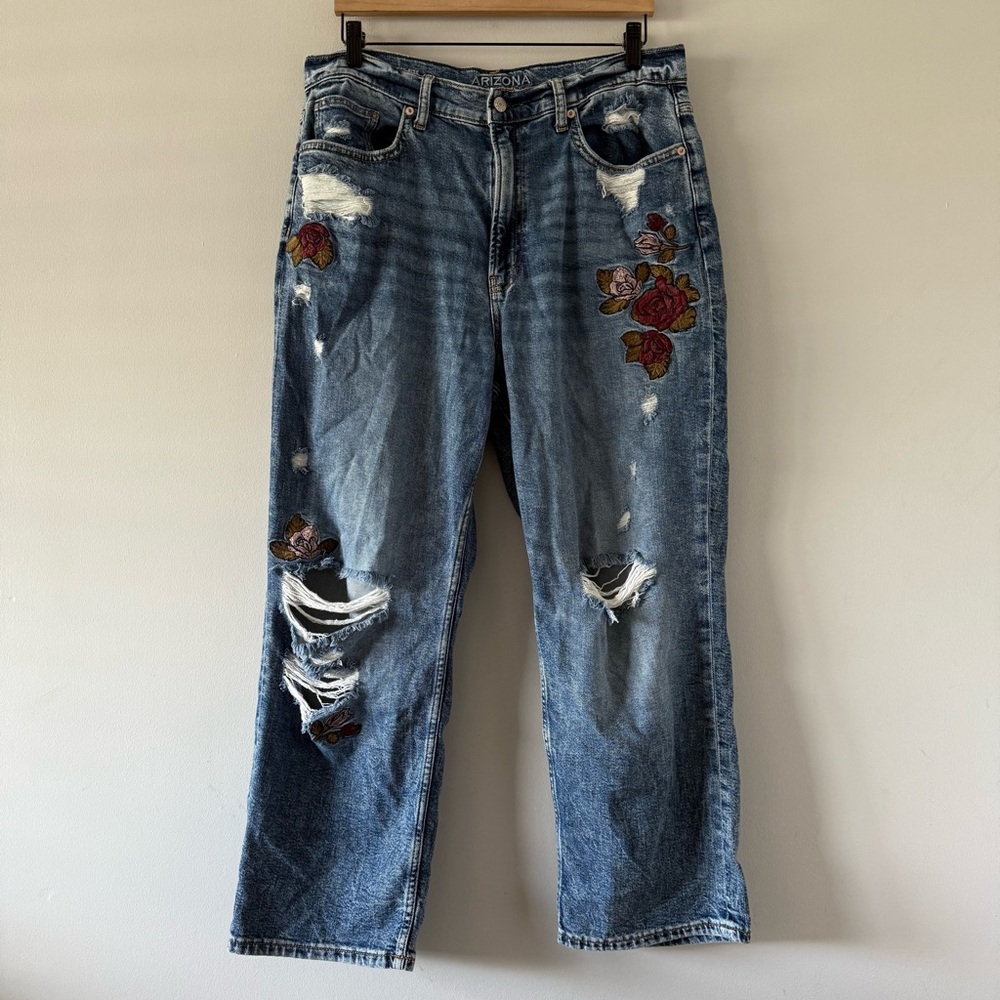 Baggy Slouchy Cottage Farm Festival‎ Distressed High Rise Wide Leg Jeans Size 15